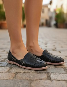 Chaussures plates Huarache pour femmes, mocassins en cuir tressé, à enfiler, légères, respirantes, tendance, chaussures de marche décontractées - Product Image 1