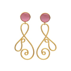 New Arrival Traditional Leafy Pink Monalisa <b>Earring</b> Handcrafted Gold Plated Fashion Drop Dangle Jewelry - Product Image 1