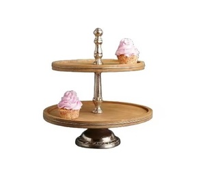 Royal Design Soporte de pastel de madera de metal de dos niveles Servidor de postres doméstico de alta calidad para oficina en casa Precio bajo Pilar elegante - Product Image 1