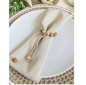 แหวนผ้าเช็ดปากลูกปัดไม้ธรรมชาติแบบมีพู่สำหรับตกแต่งบ้านไร่ - Product Image 4