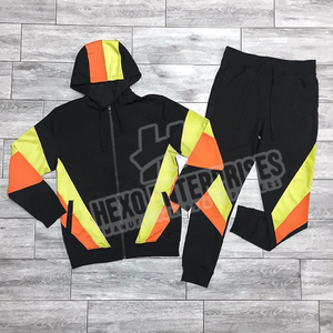 Traje deportivo de entrenamiento atlético de nailon y LICRA con logotipo personalizado, conjunto de dos piezas de bloque de Color con cremallera, chándal de secado rápido para hombre - Product Image 4