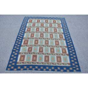 พรมขนสัตว์สีน้ำตาล4.7x6.2ฟุตทำด้วยมือทรงสี่เหลี่ยมผืนผ้าสไตล์ตุรกีย้อนยุค - Product Image 1