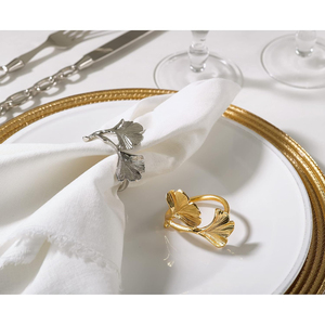 Anneaux de serviette de feuille de Ginkgo de luxe porte-serviettes en métal doré et argenté décor de table élégant pour les mariages et les dîners - Product Image 1