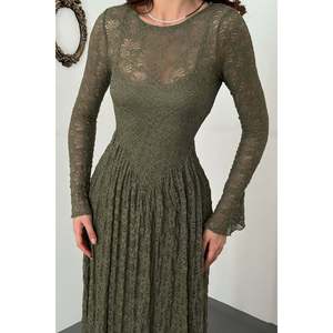 Robe en dentelle à manches longues doublée kaki - Kaki - Product Image 4