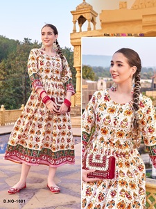 Patola & Foil Print Mirror Handwork Vêtements indiens et pakistanais en tissu de coton lourd prêt à l'emploi pour femmes - Product Image 3