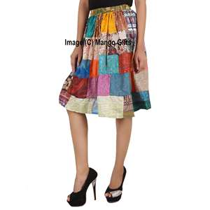 Indian Silk Sari Patchwork <b>Boho</b> Girls <b>Skirt</b> Elastic Comfortable Breathable Chiffon Vintage Clothing Fashion Wear for Hippy - Product Image 3