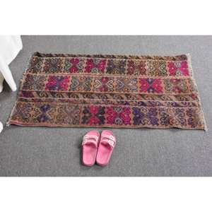 พรมขนแกะชาติพันธุ์สีชมพูสีน้ำตาล2x3.7ft สไตล์ชนกลุ่มน้อยพรมตุรกีสำหรับห้องนั่งเล่นลายเย็บปะติดด้านหลังทำจากยางสำหรับวัยรุ่นใช้ในห้องโถง - Product Image 5