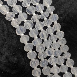 Perles de citrouille en pierre de 8 pouces de long à facettes en quartz de glace naturelle sculptée en pierres précieuses fournies d'Inde - Product Image 4