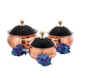 Cazuela elegante de cobre y metal negro, cazuelas artesanales de 3 piezas en forma redonda, perfectas para calentar alimentos y ocasiones especiales - Product Image 1