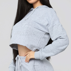 Servicio OEM, MOQ Bajo, Tops Cortos con Capucha para Mujer, Transpirables, Estampados, con Logotipo Personalizado, 100% Algodón, Ropa Urbana - Product Image 2