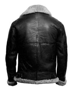 2026 <b>Men</b> Black <b>Shearling</b> Leather Aviator <b>Jacket</b> Warm Winter Pilot Coat with Fur Collar Cuffs and Soft Inner Lining - Product Image 6