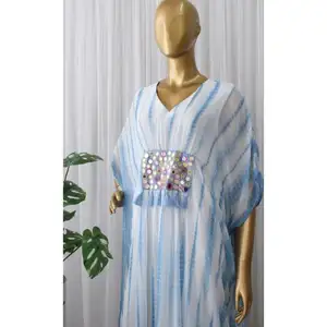 Kaftan untuk wanita dan wanita pakaian kasual gaun Maxi dasi desainer dan pewarna dicetak katun membeli pakaian Online buatan tangan