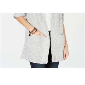 Cardigan Open-Front XXL Style & Co, Casual, Grigio Stampato, Lungo, Abbigliamento Casual per Primavera e Autunno - Product Image 3