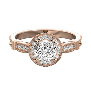 Anillo de Compromiso con Halo y Diamantes Redondos Engastados en Puntas - Product Image 4