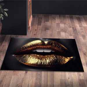 Alfombra con Estampado de Labios Dorados - Alfombra Dorada para Centro de Belleza, Decoración Moderna para el Hogar, Alfombra Delgada No Tejida - Product Image 5