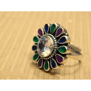 Anillos de boda de Plata de Ley 925 de estilo bohemio floral ajustables con piedras preciosas naturales regalo de moda india para ella - Product Image 5