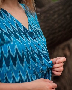 Robe bohème Heidi mi-longue, tissage à la main, ikat, pur coton, faite à la main, décontractée, occasionnelle - Product Image 2