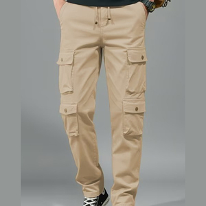 Pantalons décontractés tendance, coton léger, service OEM, devant plat, taille mi-haute, multi-poches et couleur, vêtements de travail avec motif droit - Product Image 3