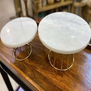 Ensemble de 2 Tables modernes en marbre pour la maison, le salon, la salle à manger, table décorative en métal doré, couleur Unique, meubles latéraux - Product Image 3