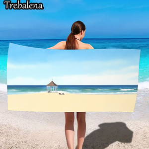 Telo Mare Ultra Morbido 30x60 Pollici con Fantasia Tropicale Eco-Friendly Jacquard Vista Oceano e Capanna da Spiaggia per l'Estate - Product Image 1