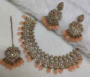 Collier ras du cou de mariée polonais Mehndi traditionnel ensemble avec Maang Tikka assorti collier ras du cou de mariée polonais Mehndi traditionnel - Product Image 2