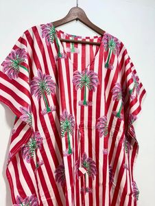 Caftan 100% coton fait à la main pour femmes rayé imprimé fleuri Maxi robe de nuit confortable longueur au sol pour demoiselle d'honneur Resort - Product Image 2