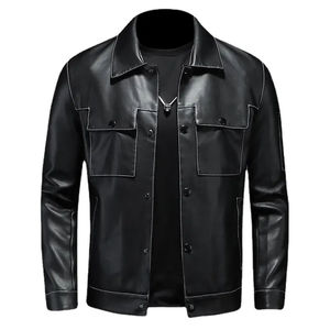High Quality Custom <b>Men's</b> Full Sleeves Leather <b>Blouson</b> Street Wear with Stand Collar Thin Sheep Skin Best Design Canvas Fabric - Product Image 3