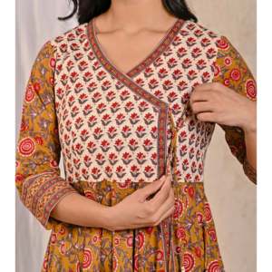Vestido largo de algodón Angrakha con estampado de mostaza Jaipuri, Lehenga Choli indio con Saree y Salwar, ropa suave cosida. - Product Image 2