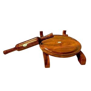 Juego de Rodillo de Madera Chakla Belan, Color Marrón, Ecológico, con Diseño Floral, Tabla para Hacer Roti, Combo, Herramienta para Estirar Masa de Chapati - Product Image 3