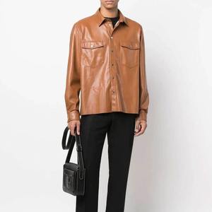 Premium Breathable Cowhide Leather Biker Motorcycle <b>Men's</b> <b>Shirts</b> Custom Logo Blank Chest <b>Pockets</b> <b>Men's</b> <b>Shirts</b> - Product Image 5