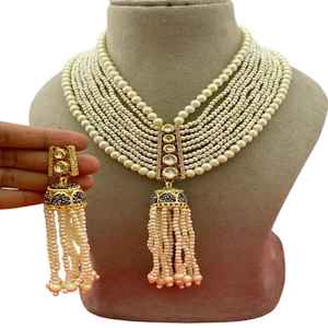 Latón Kundan cuentas largas fiesta desgaste collar conjunto indio tradicional Mala collar conjunto para mujeres hermoso diseño cuentas Mala - Product Image 2