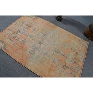 Alfombra turca Vintage 5,7X4,2 pies naranja azul tejido plano de lana Patchwork para decoración para sala de estar con respaldo de látex - Product Image 4