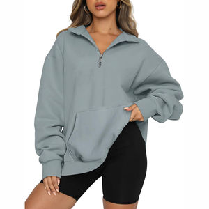 Sudaderas de media cremallera para mujer OEM, venta al por mayor de material ligero transpirable polar de algodón con tamaño de logotipo personalizado - Product Image 1