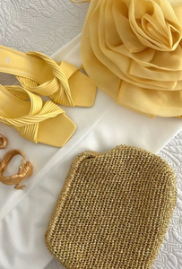 กระเป๋าคลัทช์ผ้าปาล์มสีทองเมทัลลิก | กระเป๋าถักโครเชต์ตอนเย็นกระเป๋าถือหรูหราสำหรับฤดูร้อน - Product Image 2