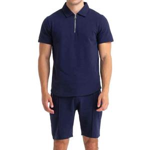 Conjunto de Polo de Verano para Hombre, Lavado, Color Sólido, Talla Grande, Logotipo Personalizado, Algodón, 2 Piezas, con Pantalones Cortos y Camiseta - Product Image 2
