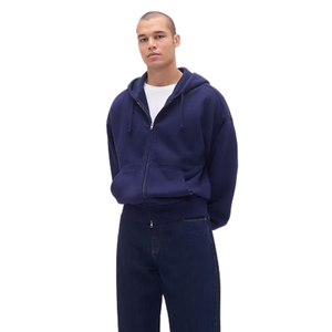 Navy <b>Blue</b> Zip Hoodie <b>Men</b> Unisex Thick Fleece Jacket Streetwear Casual Oversized Sweatshirt Winter Warm Zipper 3D Embroidery - Product Image 2