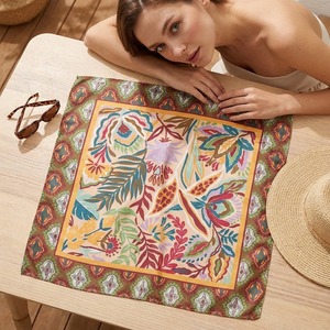 Tropical Leaf <b>Floral</b> Bandana 50x50cm Satin Neckerchief Unisex Neck Scarf Summer Paisley Border Square Scarf Turkey Supplier - Product Image 3
