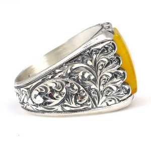 Bague pour homme en argent sterling 925 avec pierre rectangulaire en ambre compressé et sertissage clos, plaqué rhodium, pour usage quotidien - Product Image 3