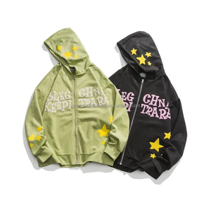 Oem puff estampado zip sudaderas con cremallera de alta calidad hombres puff impreso zip up Sudadera con capucha de gran tamaño - Product Image 1