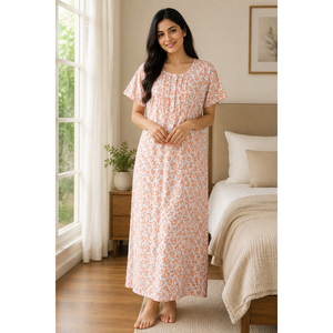 Evolove X Venus Women's Premium Soft Rayon <b>Long</b> Nightgown Breathable Printed Maxi <b>Nighty</b> Half Sleeve Sleepwear 3XL - Product Image 2