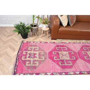 Vintage Turkish <b>Rug</b>, 3.1x10 ft <b>Runner</b> <b>Rug</b>, Pink Herki Moroccan <b>Rug</b> - Product Image 2