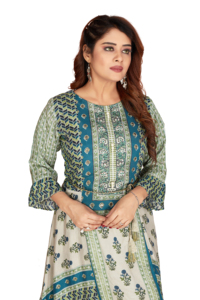 Vestido étnico de estilo pakistaní Kurti de muselina de viscosa larga para mujeres indias con estampado de colocación digital para adultos y niñas listas para fiestas - Product Image 3