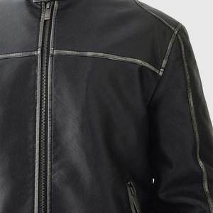 Regular Size Winter Men's Biker Leather Jacket with <b>Stand</b> Collar High Street Style Customizable Colors & Private Label - Product Image 6