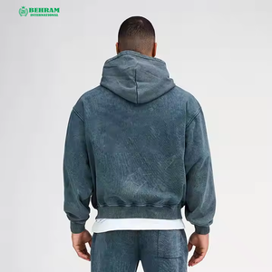 Sweat à capuche zippé personnalisé de haute qualité, coupe classique, avec logo imprimé numériquement, en molleton/éponge française, séchage rapide, respirant, effet vieilli vintage - Product Image 2