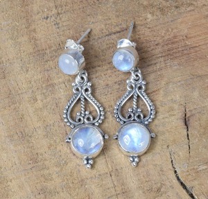 Boucles d'oreilles pendantes en pierre de lune de feu bleu 925 bijoux à la mode en argent Sterling massif avec cadeau de fête plaqué or pour les femmes amoureux - Product Image 5