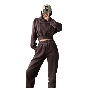 Chándal recortado para mujer, chándal de lana de algodón 100% de alta calidad para mujer, chándal de Color para el sudor, ropa informal cómoda, chándales para mujer - Product Image 6