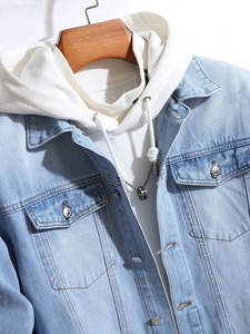 Chaqueta vaquera de marca High Street con estilo para hombre, cuello levantado, lavado en invierno, Color sólido, ajuste personalizado, teñido frontal, remache transpirable - Product Image 2