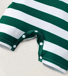 Combinaison à manches courtes pour bébé garçon, élégante, écologique, respirante, en tissu patchwork vert, avec col et boutons - Product Image 6