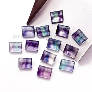 Piedra preciosa con forma de rectángulo de fluorita múltiple de corte brillante, piedra de corte esmeralda facetada Natural de alta calidad, 8x10mm para la fabricación de joyas - Product Image 1