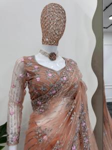 Premium Soft <strong>Net</strong> <strong>Saree</strong> with Intricate Thread &amp; Sequin Embroidery Luxury <strong>Saree</strong> &amp; Blouse Stunning Handcrafted <strong>Design</strong> - Product Image 3